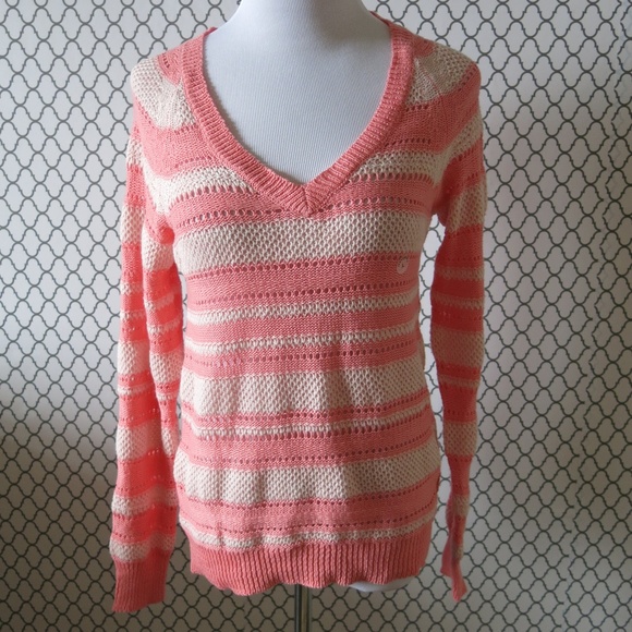 AEROPOSTALE Cotton Blend Stripe Long Sleeve V Neck Knit Sweater - Size Large - Picture 2 of 5